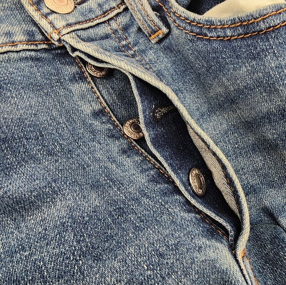 Levis Blue Wedgie Straight Raw Hem Button Fly Jeans Size 28 - Picture 7 of 10